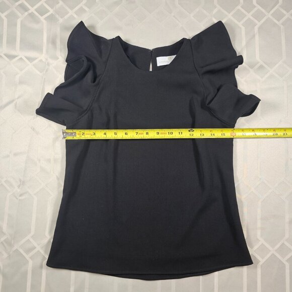Amanda Uprichard Black Crew Neck Ruffle Sleeve Blouse  Size P / XS - Picture 5 of 9